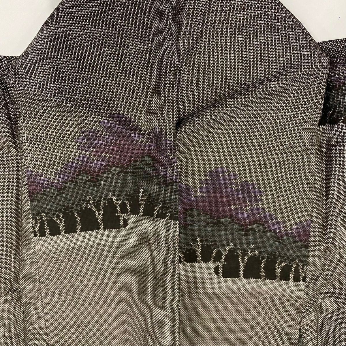 【美品】 紬織 身長163.5cm 袖長64cm M 雙層 樹木 霞 焦茶 純蠶絲 秀品級