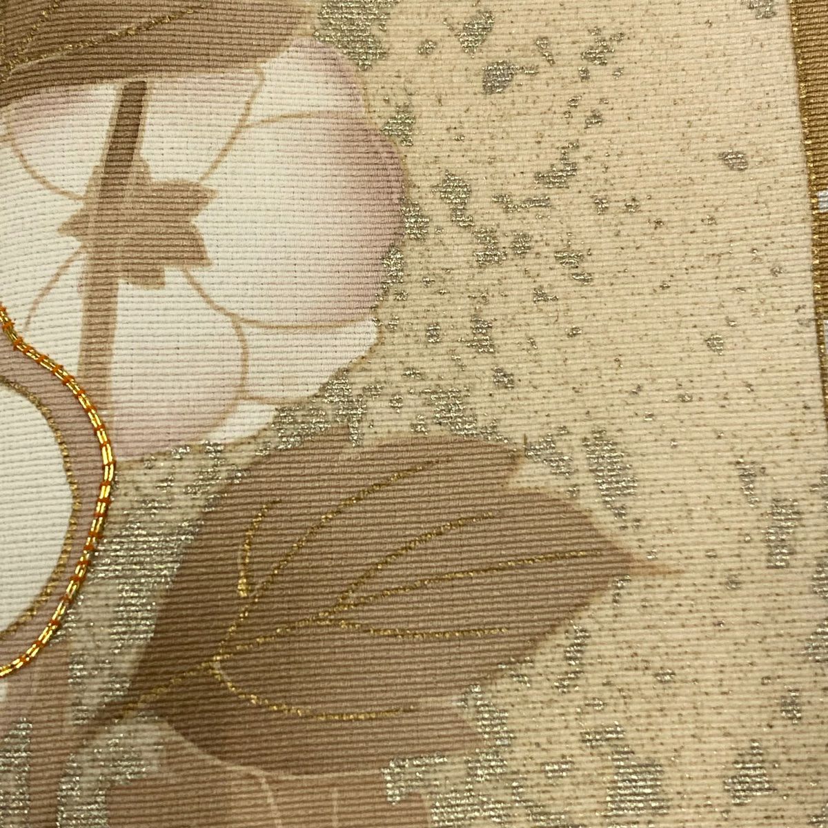 訪問服 身長160.5cm 袖長66cm M 雙層 扇子面 草花紋 金糸 金銀彩 薄茶 純蠶絲 秀品級 一つ紋
