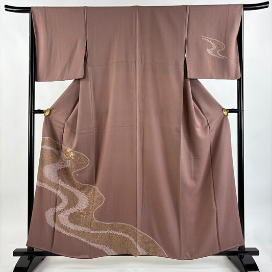 付下 身長158cm 袖長66cm M 雙層 橘花 霞 刺繡 金彩裝飾 薄小豆 純蠶絲 秀品級