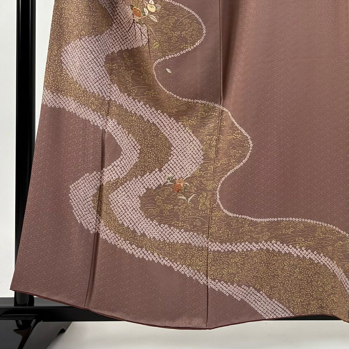付下 身長158cm 袖長66cm M 雙層 橘花 霞 刺繡 金彩裝飾 薄小豆 純蠶絲 秀品級