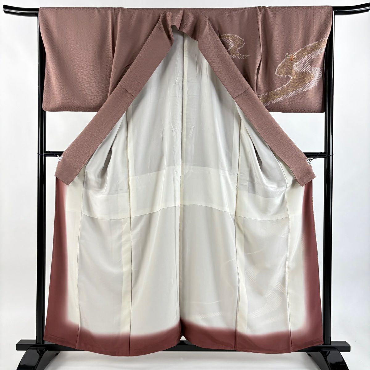 付下 身長158cm 袖長66cm M 雙層 橘花 霞 刺繡 金彩裝飾 薄小豆 純蠶絲 秀品級