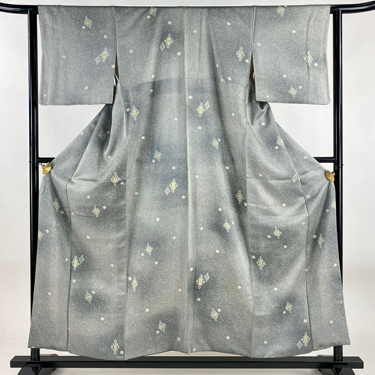 小紋 身長155.5cm 袖長62.5cm S 雙層 菱文 花 漸層 灰 純蠶絲 秀品級