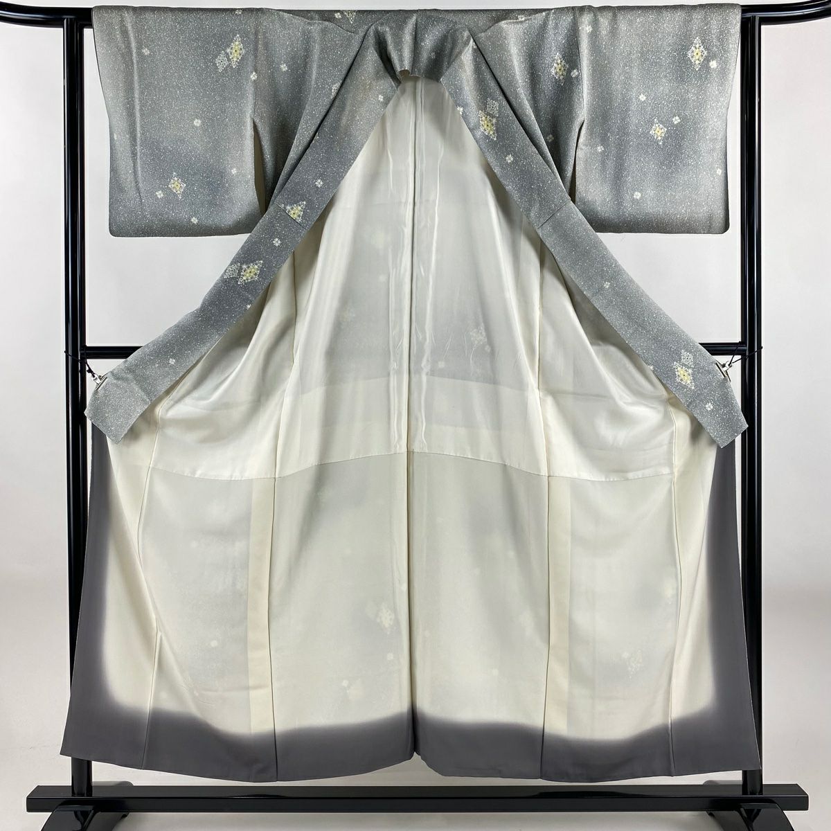 小紋 身長155.5cm 袖長62.5cm S 雙層 菱文 花 漸層 灰 純蠶絲 秀品級