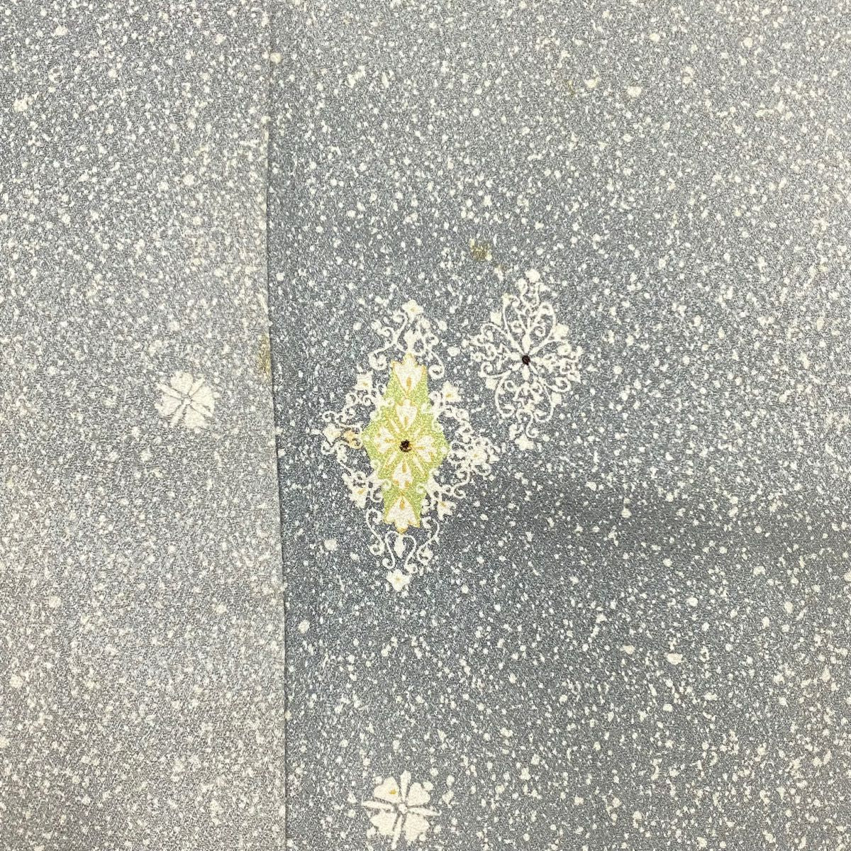 小紋 身長155.5cm 袖長62.5cm S 雙層 菱文 花 漸層 灰 純蠶絲 秀品級