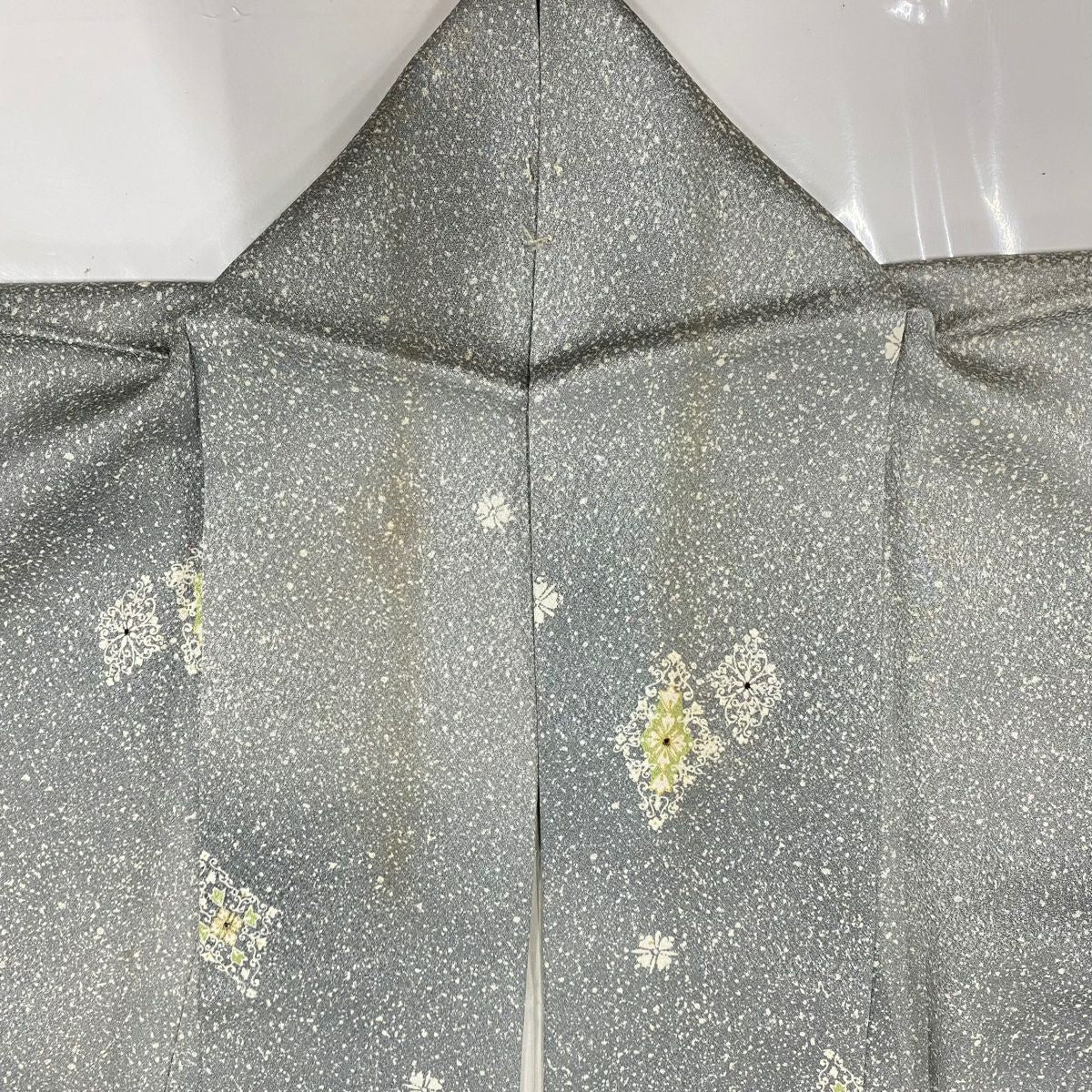 小紋 身長155.5cm 袖長62.5cm S 雙層 菱文 花 漸層 灰 純蠶絲 秀品級