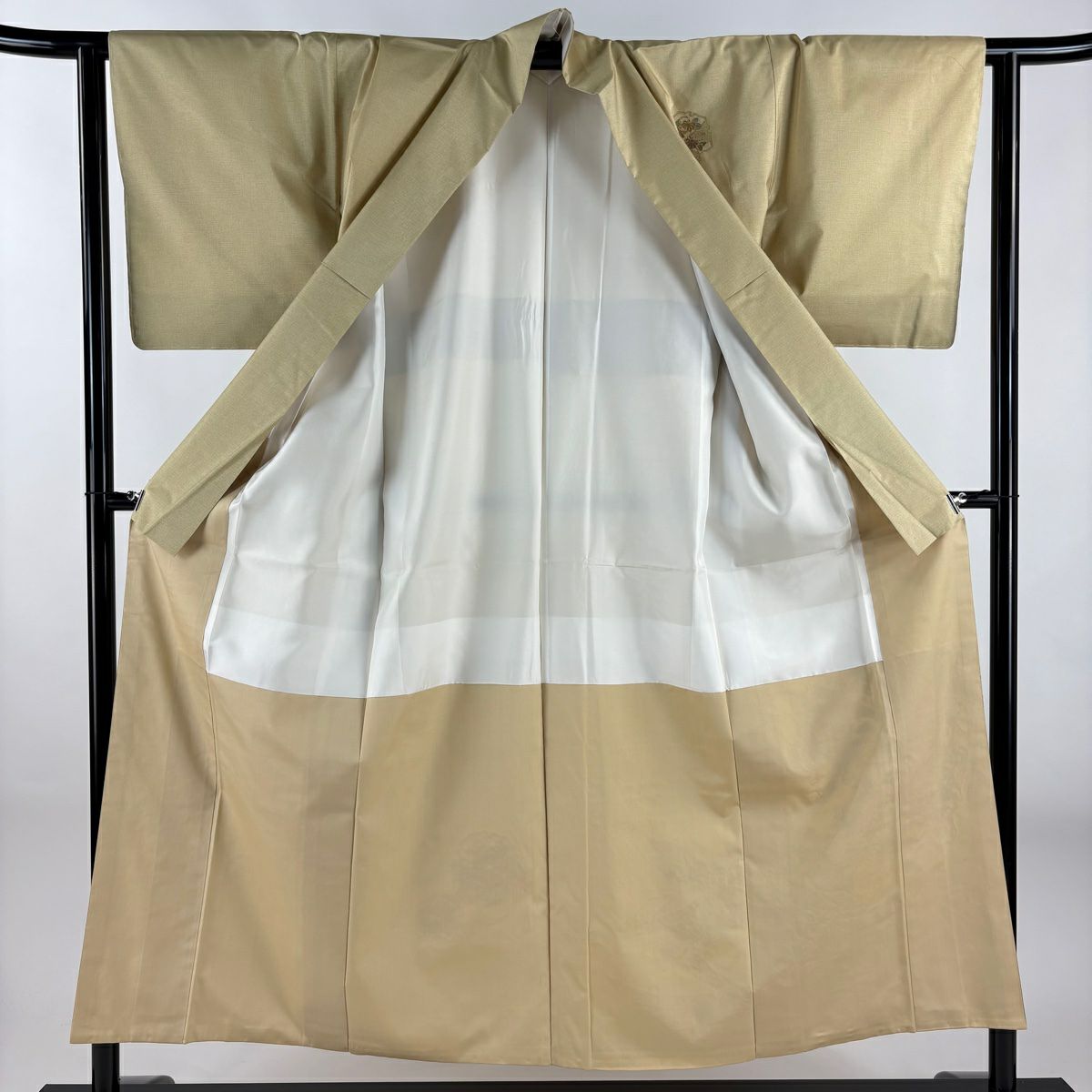 【美品】 付下 身長153cm 袖長63cm S 雙層 紬織織 雪輪 草花紋紋 刺繡 米色 純蠶絲 秀品級