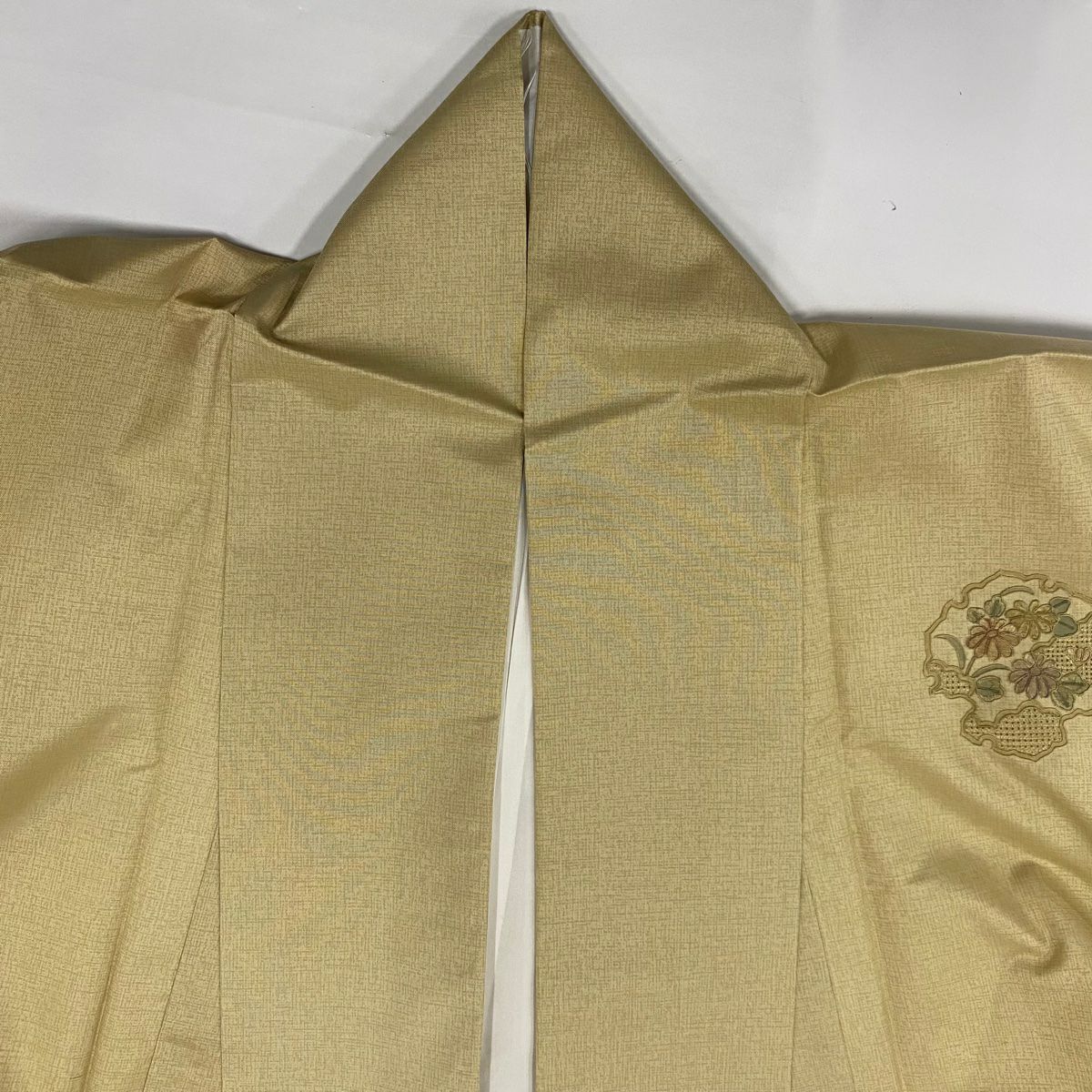 【美品】 付下 身長153cm 袖長63cm S 雙層 紬織織 雪輪 草花紋紋 刺繡 米色 純蠶絲 秀品級