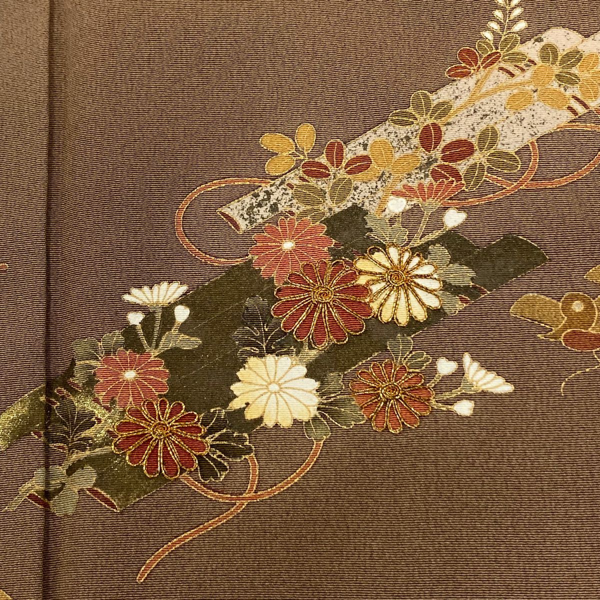 留袖禮服禮服 身長167cm 袖長67cm M 雙層 花筏 寶盡くし 金絲 金銀彩 茶 純蠶絲 秀品級 一つ紋