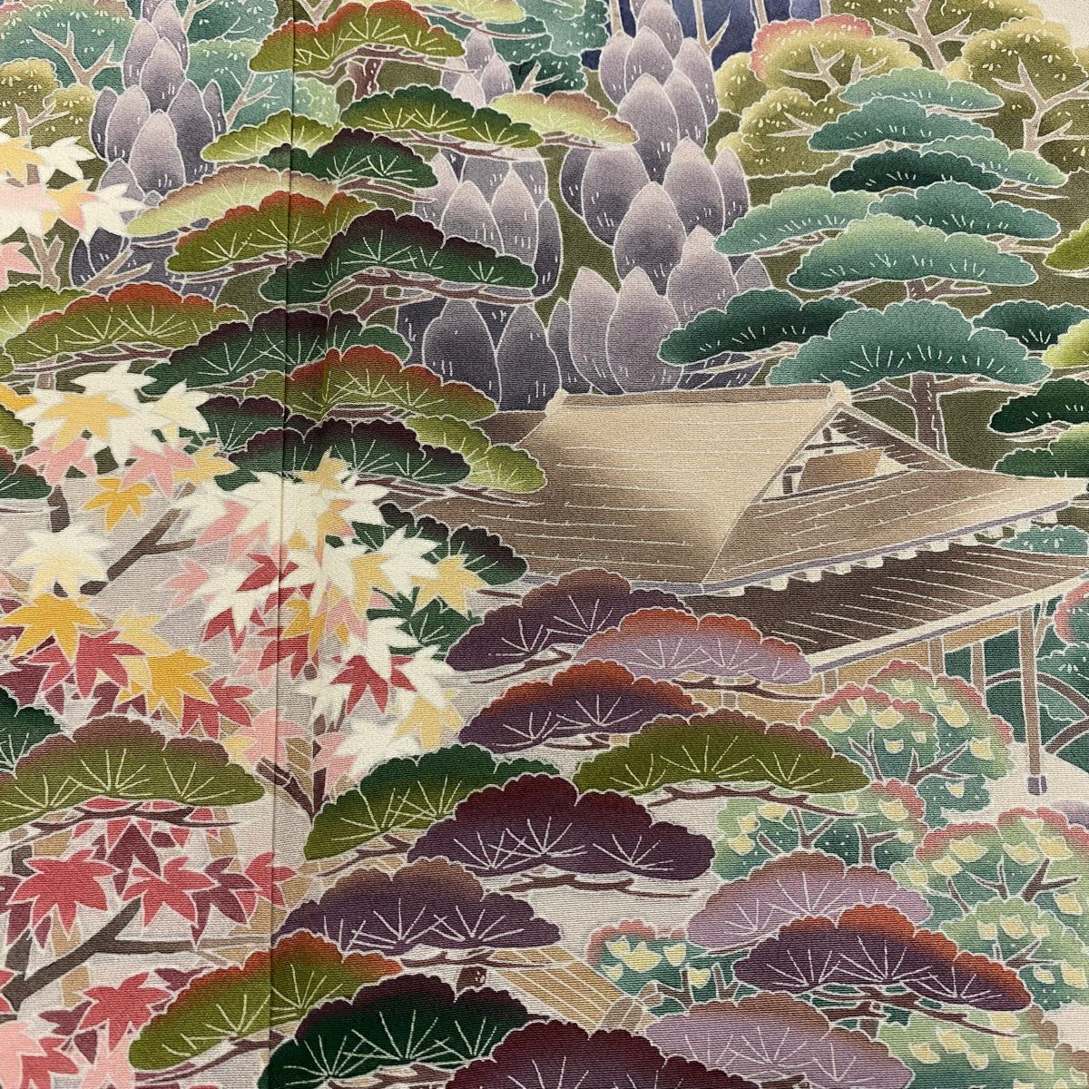色留袖禮服 身長153.5cm 袖長63cm S 雙層 蒼風 落款有 樹木 建物 漸層 灰 純蠶絲 秀品級 一つ紋