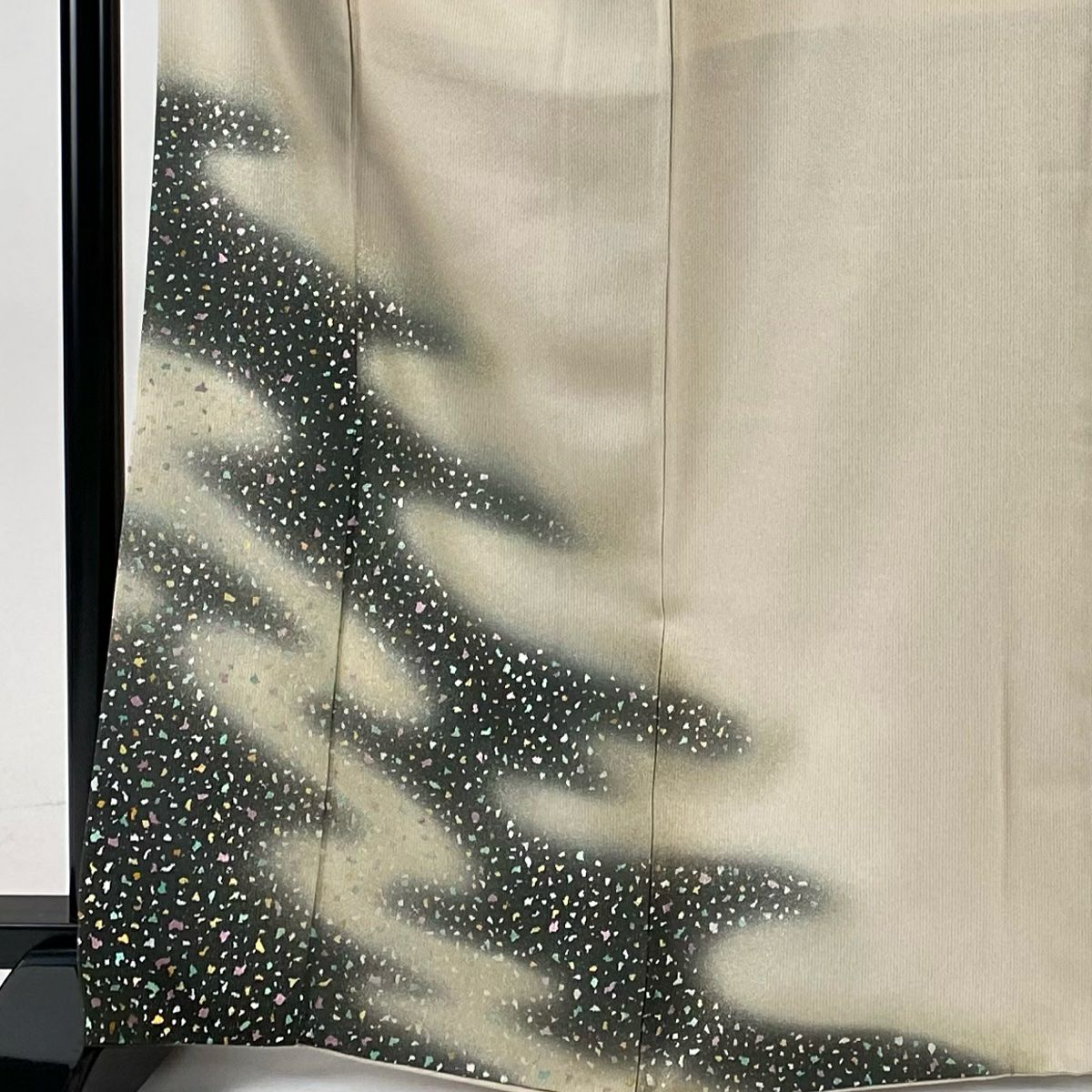 付下 身長165.5cm 袖長67.5cm L 雙層 藤林德扇子 落款あり 霞 銀通 金銀彩 淺茶 純蠶絲 逸品級