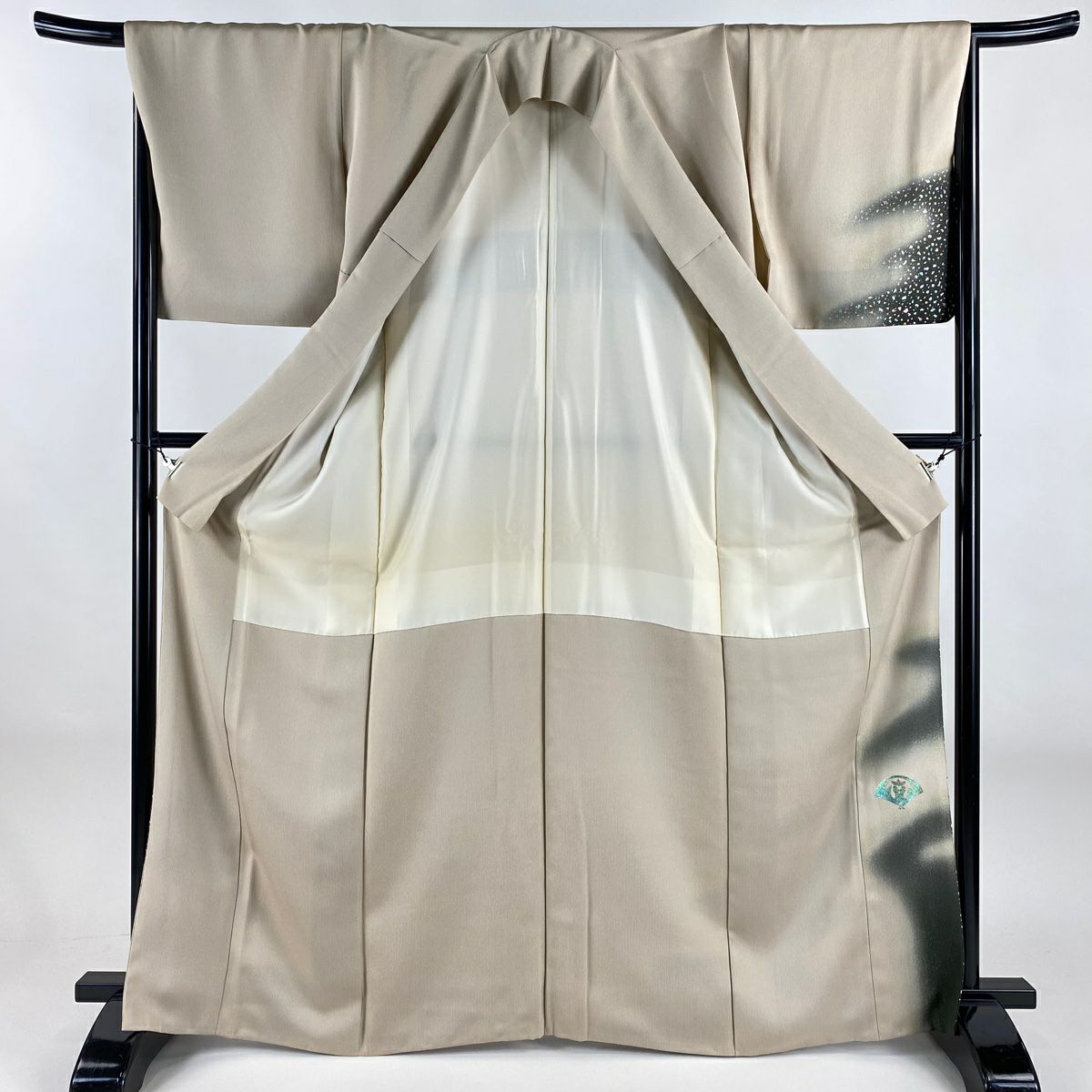 付下 身長165.5cm 袖長67.5cm L 雙層 藤林德扇子 落款あり 霞 銀通 金銀彩 淺茶 純蠶絲 逸品級