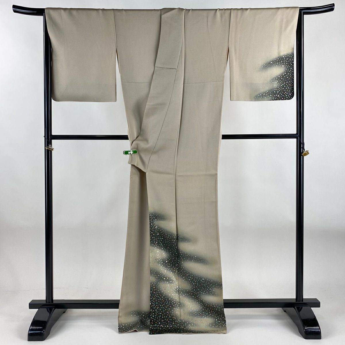 付下 身長165.5cm 袖長67.5cm L 雙層 藤林德扇子 落款あり 霞 銀通 金銀彩 淺茶 純蠶絲 逸品級