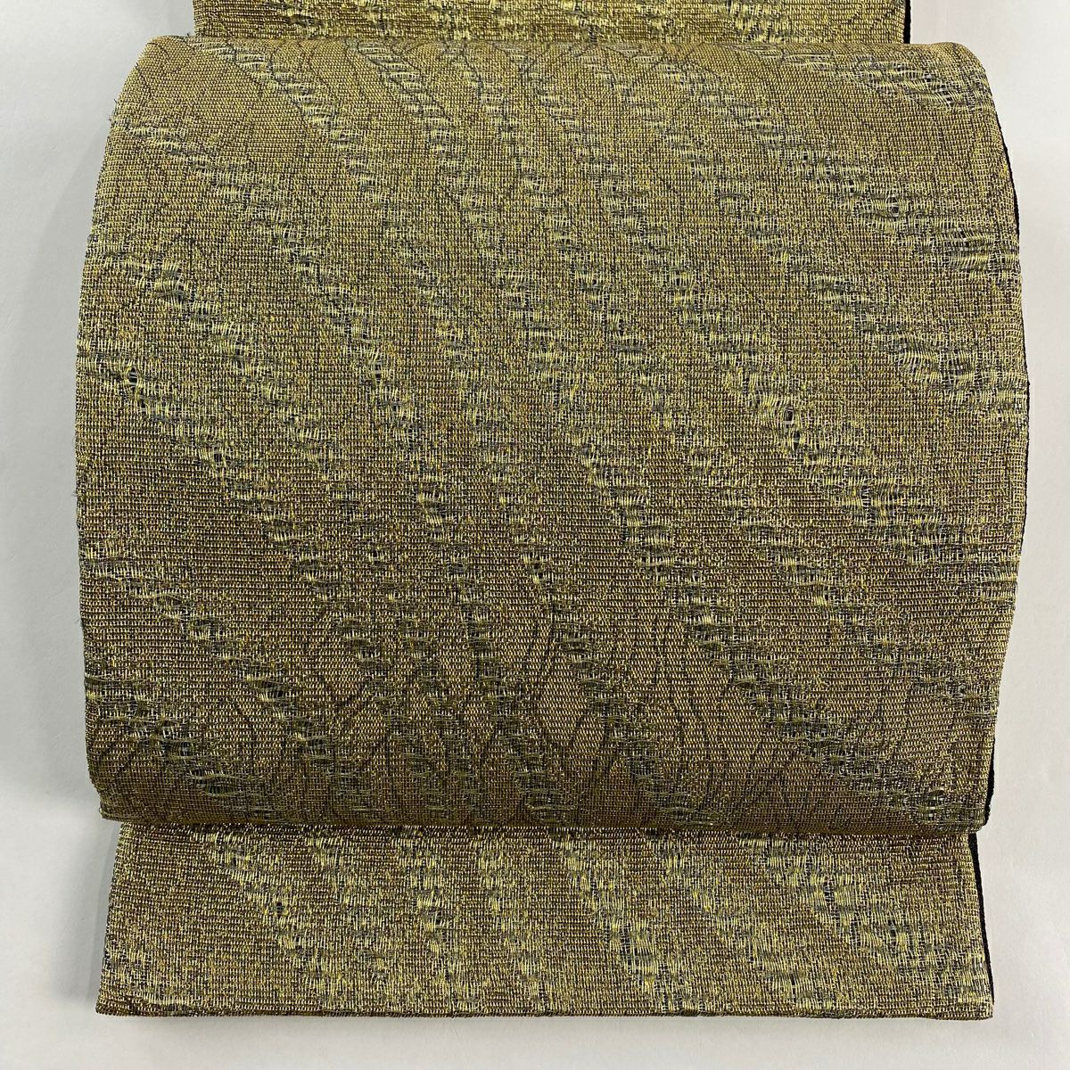 【美品】 袋帶 名品級 雜色條 幾何圖案 金絲 金金箔 金色 全通 純蠶絲