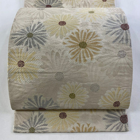 【庫存清倉】 袋帶 名品級 附落款 こむさでもーど 花 刺繡 金金箔 粉米色 六通 純蠶絲