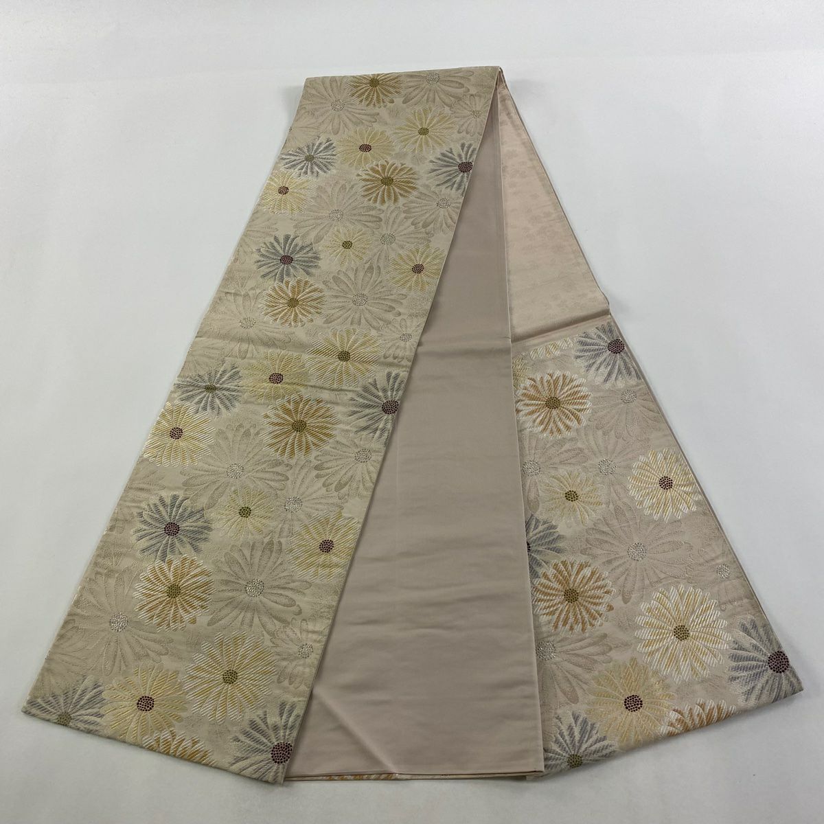 【庫存清倉】 袋帶 名品級 附落款 こむさでもーど 花 刺繡 金金箔 粉米色 六通 純蠶絲