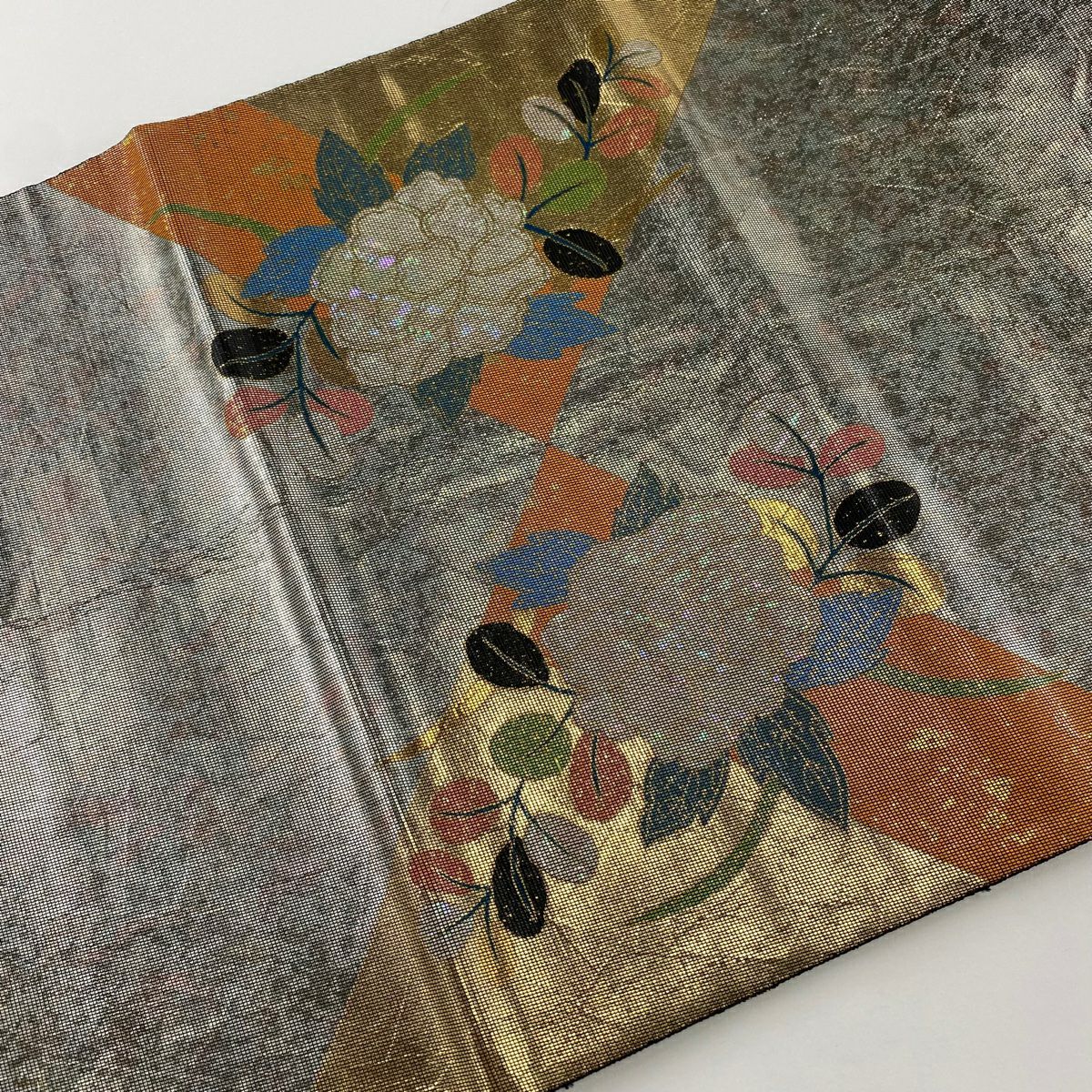 袋帶 秀品級 關西仕立 紅牡丹 萩 螺鈿金金箔 金金箔 銀 お太鼓圖案 純蠶絲