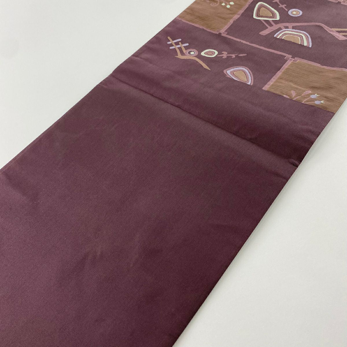【美品】 袋帶 秀品級 草花紋紋 幾何圖案 紫 六通 純蠶絲