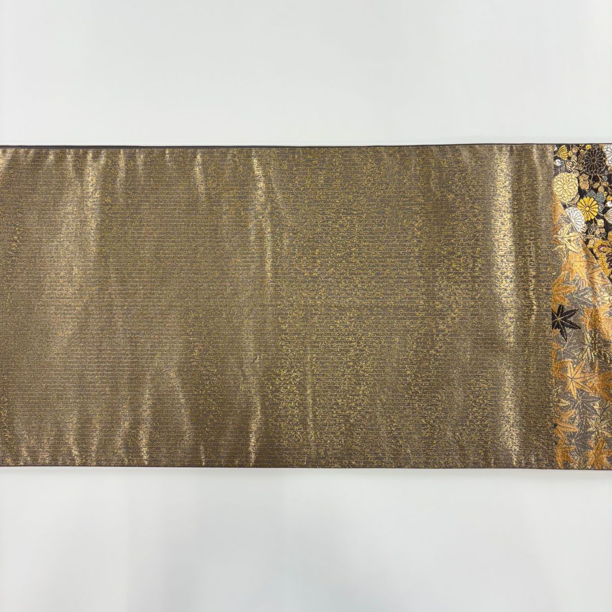 【美品】 袋帶 秀品級 蝶 菊花 金銀彩 金金箔 灰茶 六通 純蠶絲