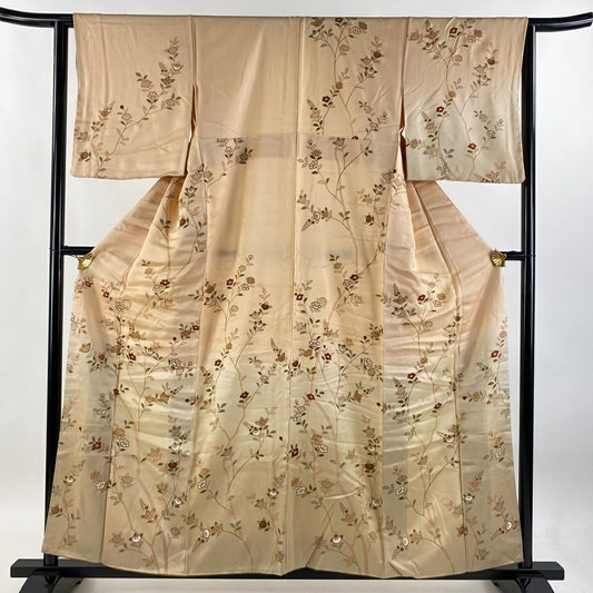 【庫存清倉】訪問服 身長157cm 袖長62.5cm S 雙層 椿 橘 金絲 金銀彩 淺橙色 純蠶絲 優品級