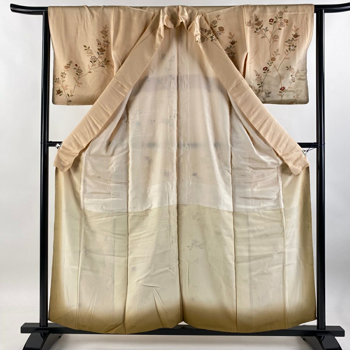 【庫存清倉】訪問服 身長157cm 袖長62.5cm S 雙層 椿 橘 金絲 金銀彩 淺橙色 純蠶絲 優品級