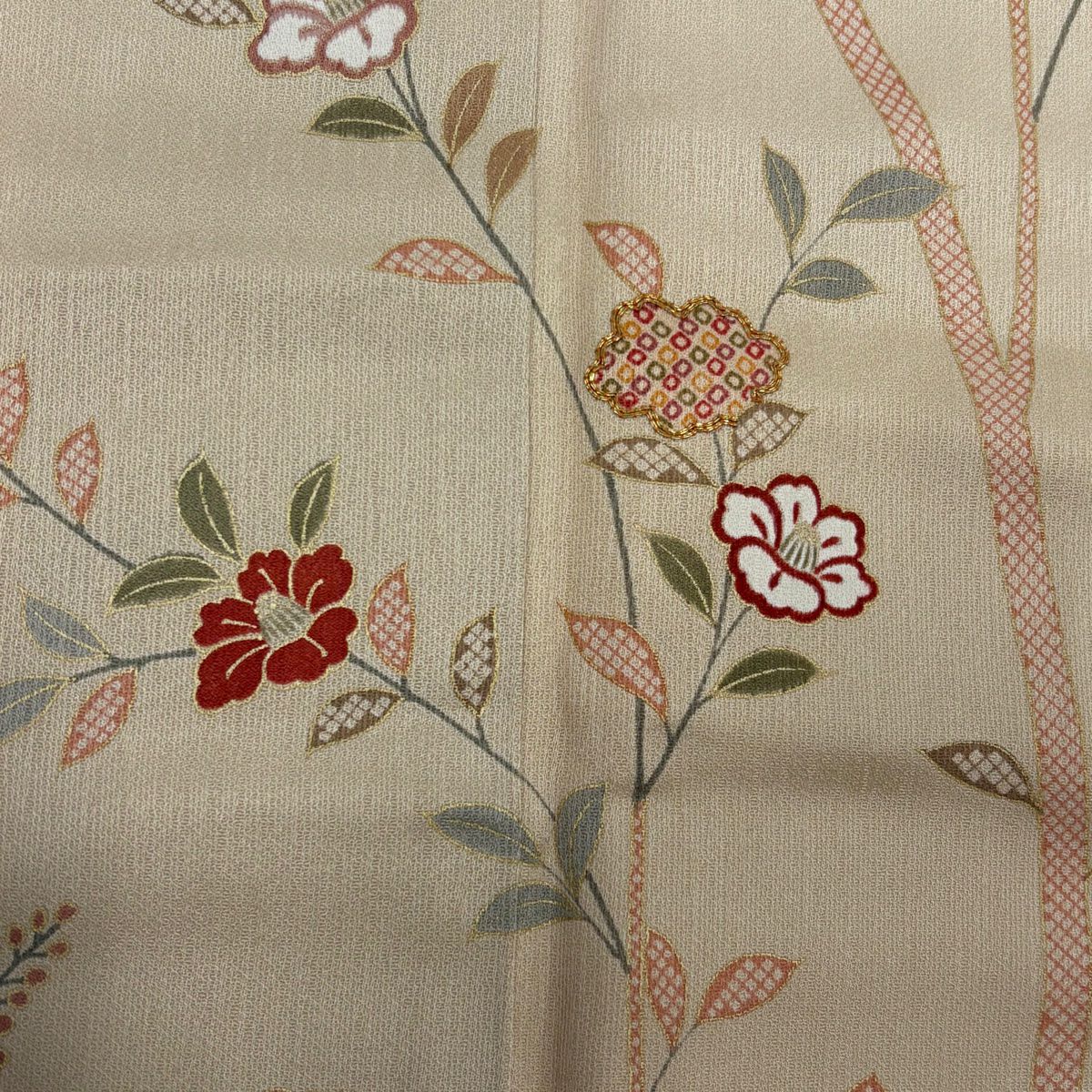 【庫存清倉】訪問服 身長157cm 袖長62.5cm S 雙層 椿 橘 金絲 金銀彩 淺橙色 純蠶絲 優品級