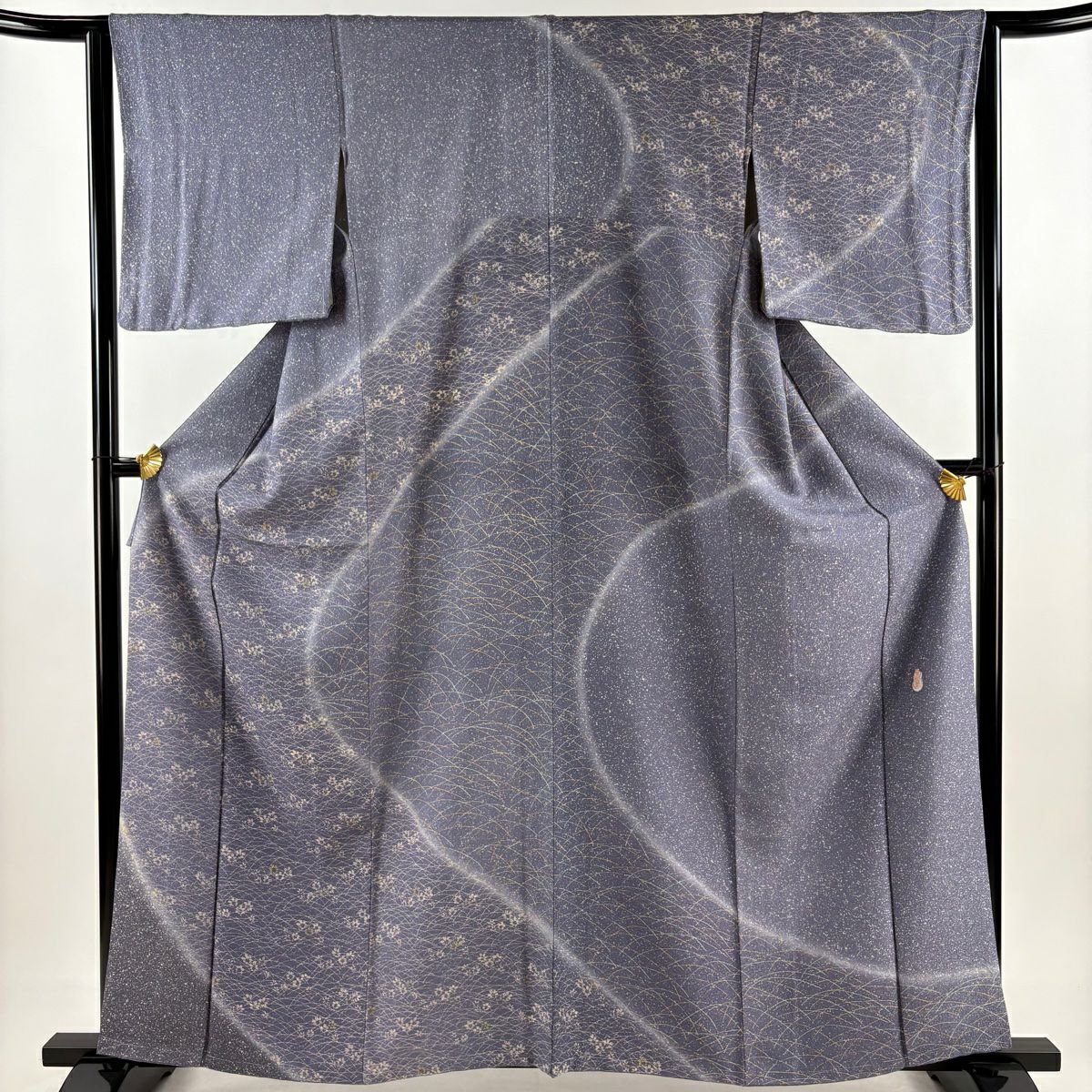 【庫存清倉】訪問服 身長162cm 袖長63cm S 雙層 附有落款 草花紋紋 芝色 漸層 青灰 純蠶絲 美品 秀品級