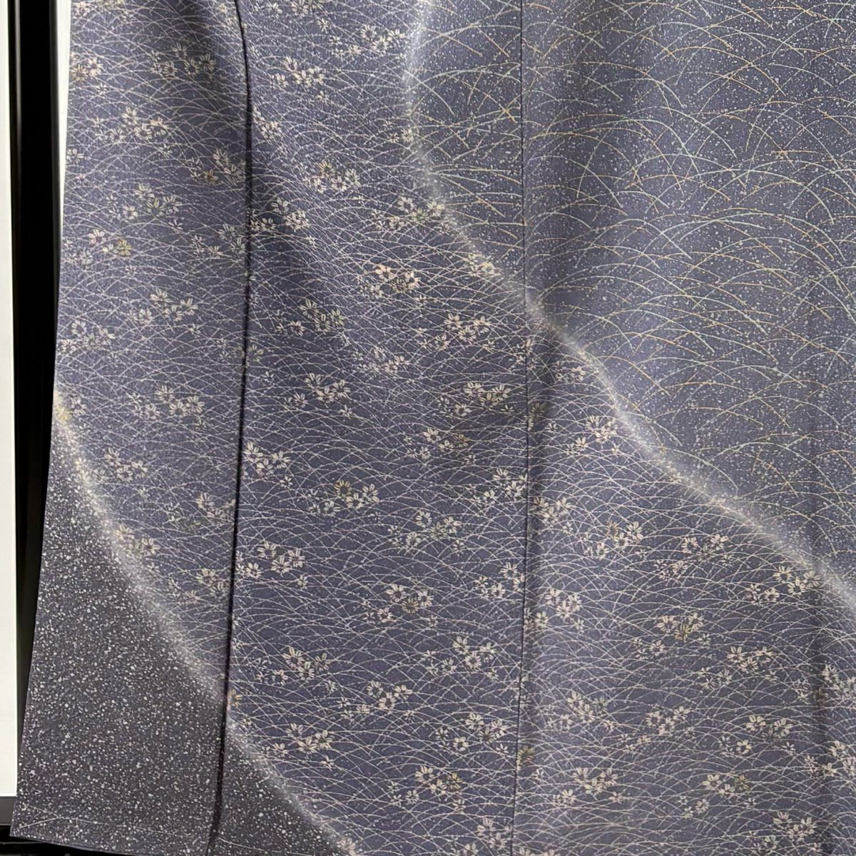 【庫存清倉】訪問服 身長162cm 袖長63cm S 雙層 附有落款 草花紋紋 芝色 漸層 青灰 純蠶絲 美品 秀品級