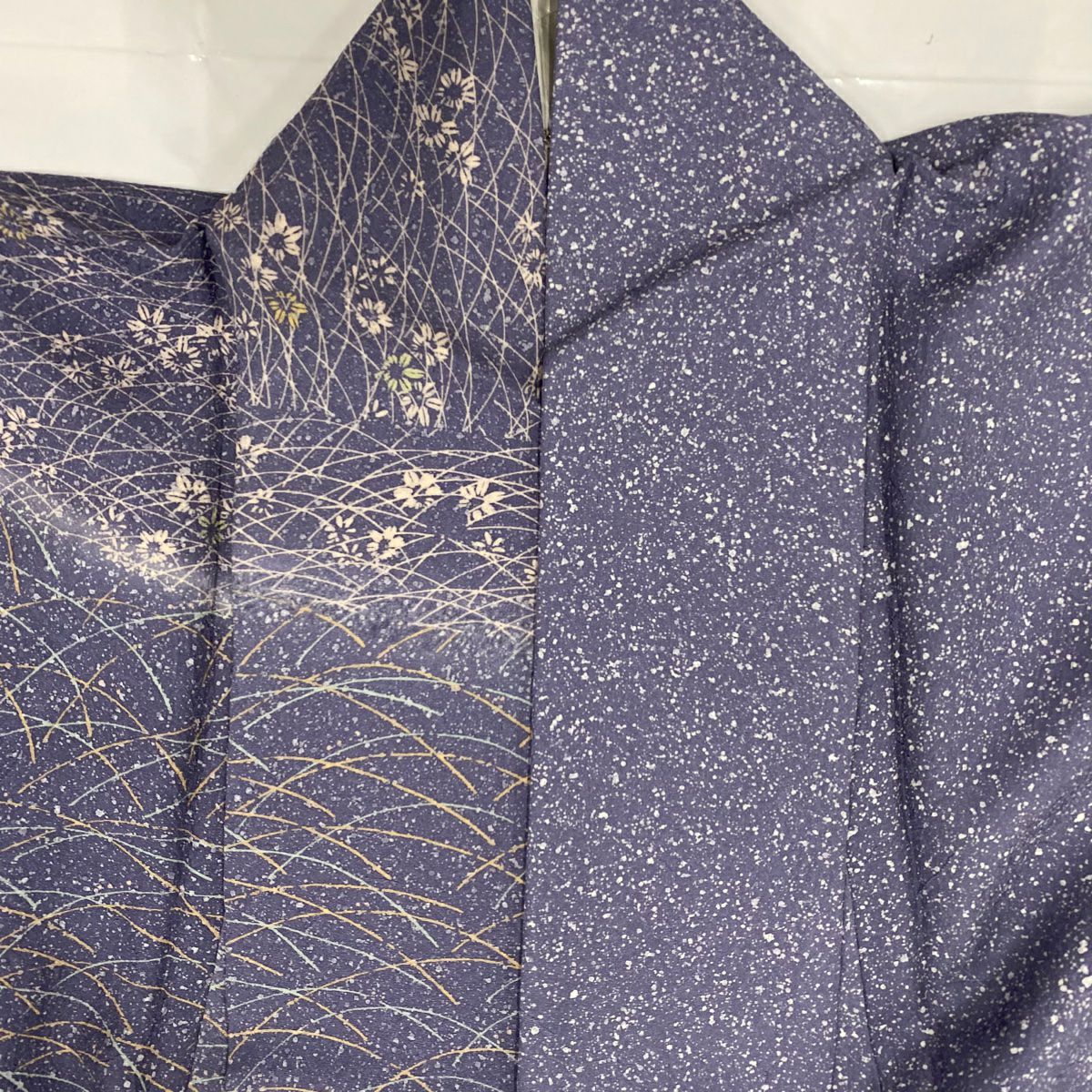 【庫存清倉】訪問服 身長162cm 袖長63cm S 雙層 附有落款 草花紋紋 芝色 漸層 青灰 純蠶絲 美品 秀品級