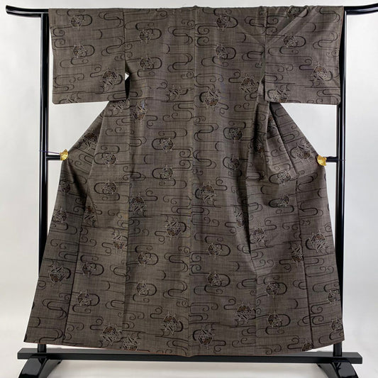 【庫存清倉】 紬織 身長155cm 袖長65cm M 雙層 線卷 流水 焦茶 純蠶絲 美品 秀品級