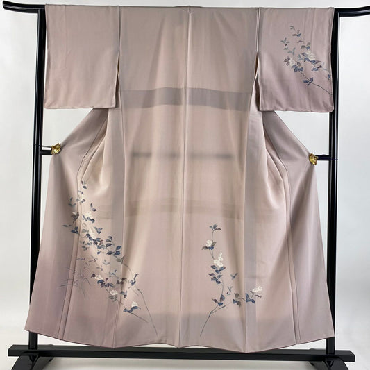 【庫存清倉】 付下 身長154cm 袖長64cm M 雙層 枝花 葉與果 淡化 薄紫 純蠶絲 優品級