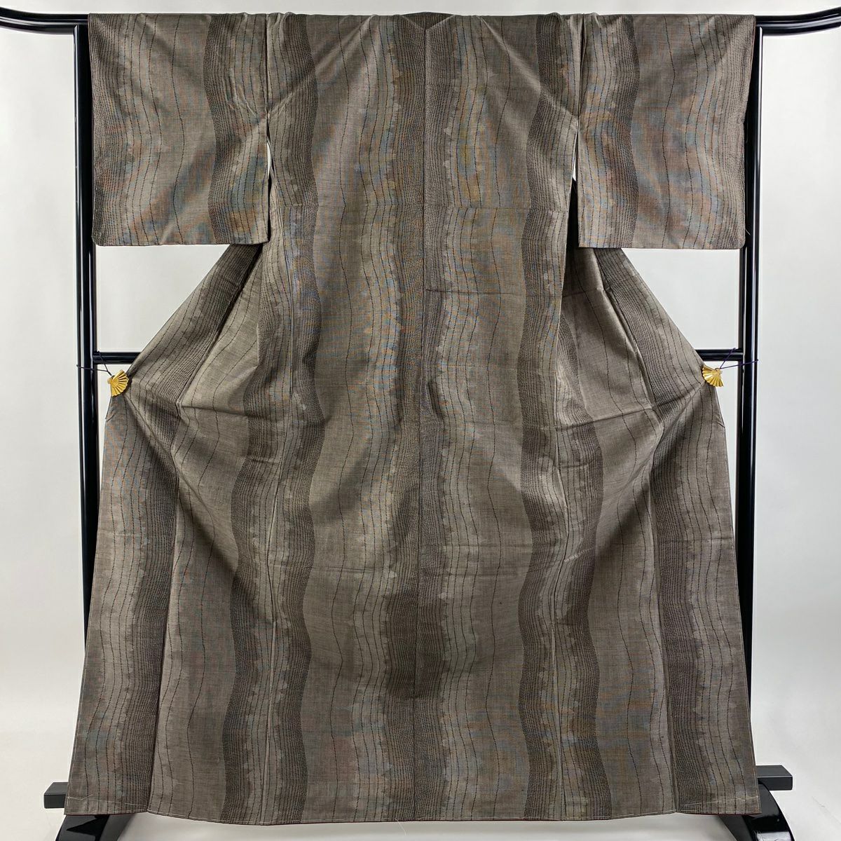 【庫存清倉】 紬織 身長167cm 袖長65.5cm M 雙層 斜條紋 焦茶 純蠶絲 美品 優品級