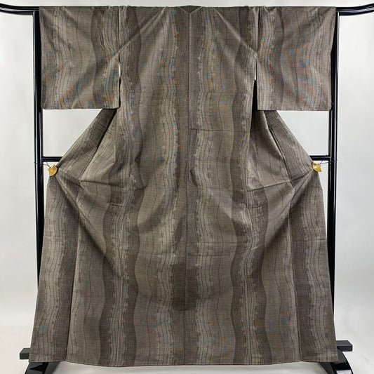 【庫存清倉】 紬織 身長167cm 袖長65.5cm M 雙層 斜條紋 焦茶 純蠶絲 美品 優品級