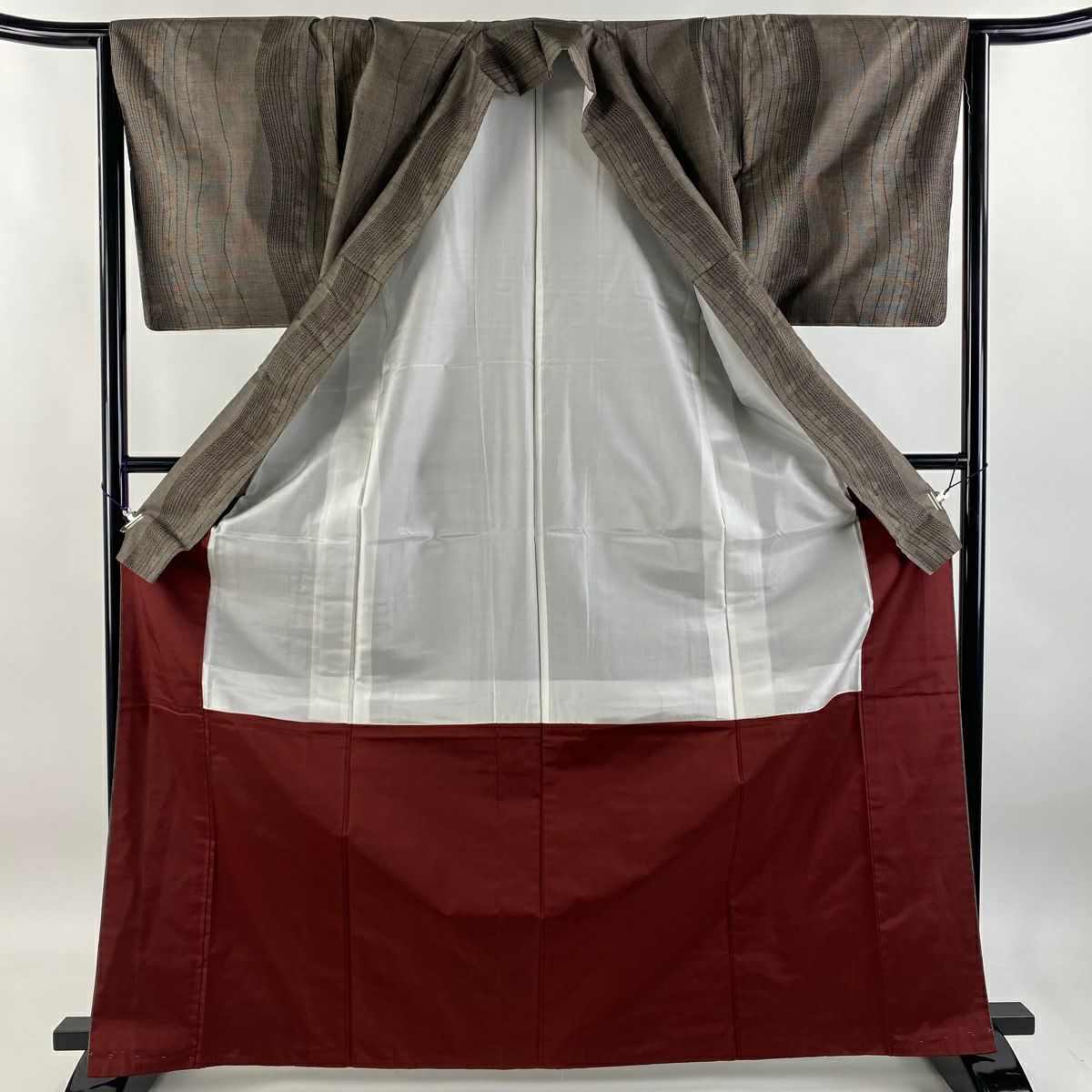 【庫存清倉】 紬織 身長167cm 袖長65.5cm M 雙層 斜條紋 焦茶 純蠶絲 美品 優品級
