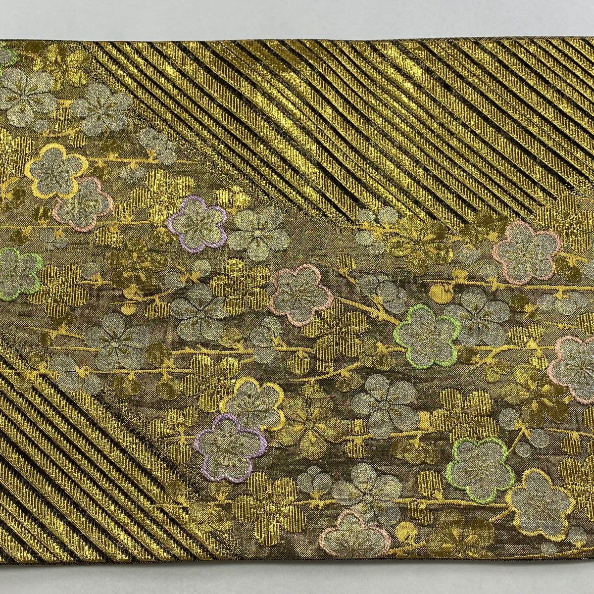 袋帶 秀品級 振袖禮服禮服用 槍梅花 金絲 金金箔 金色 六通 純蠶絲