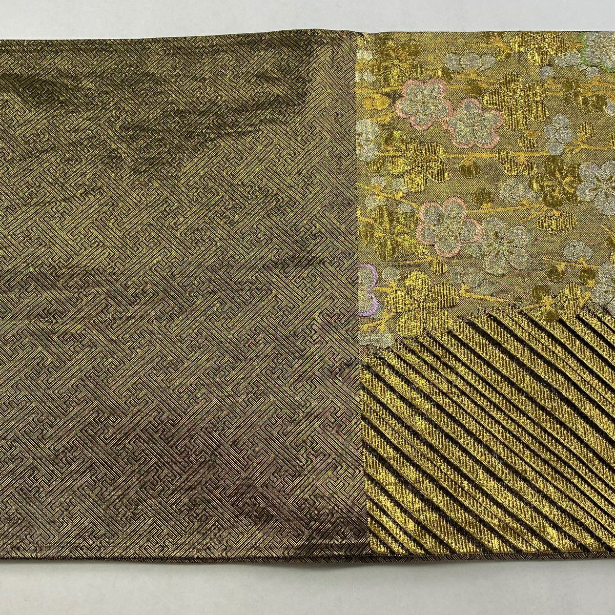 袋帶 秀品級 振袖禮服禮服用 槍梅花 金絲 金金箔 金色 六通 純蠶絲