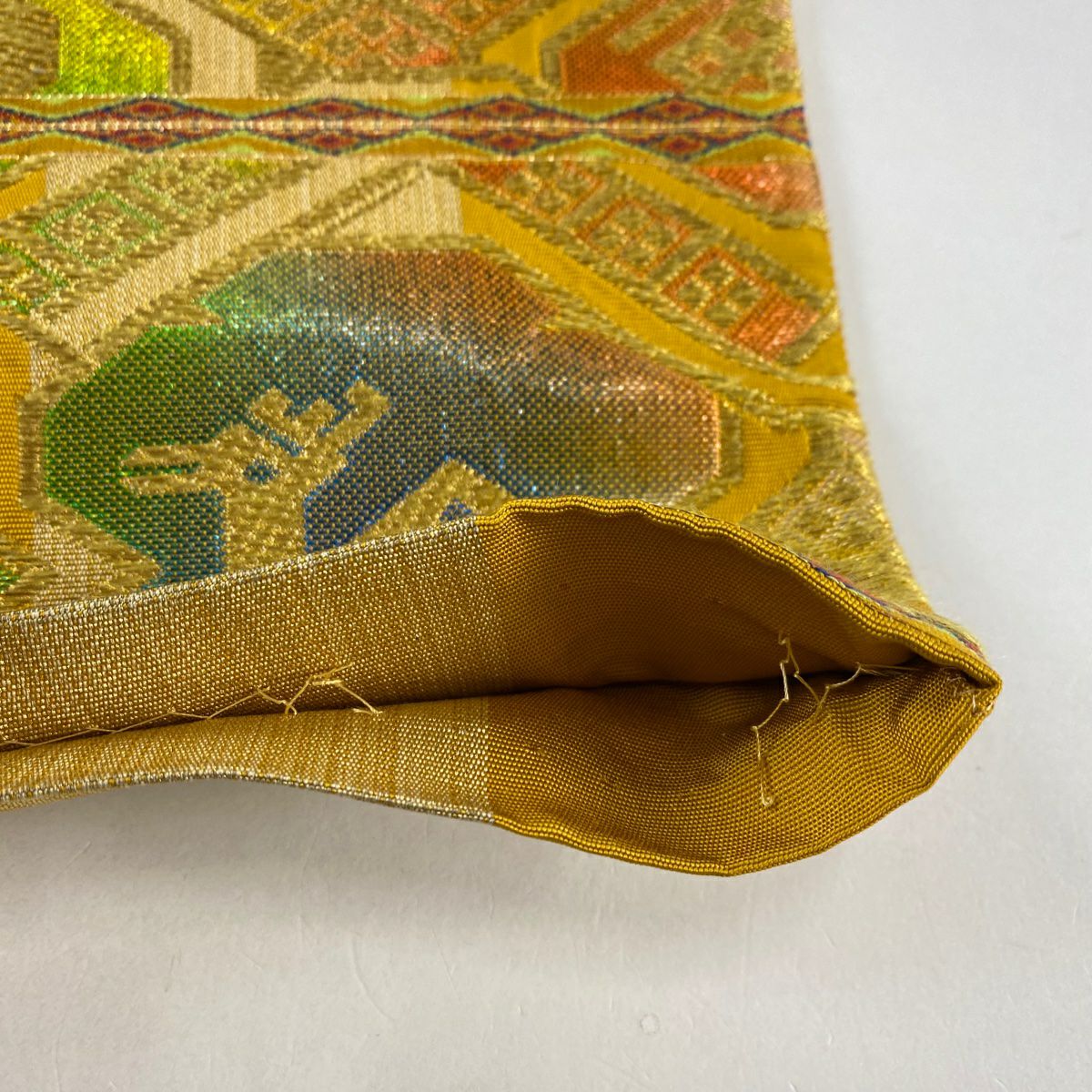 【庫存清倉】 袋帶 名品級 關西仕立 細川文 幾何學 金銀彩 金金箔 山吹 深黃 六通 純蠶絲