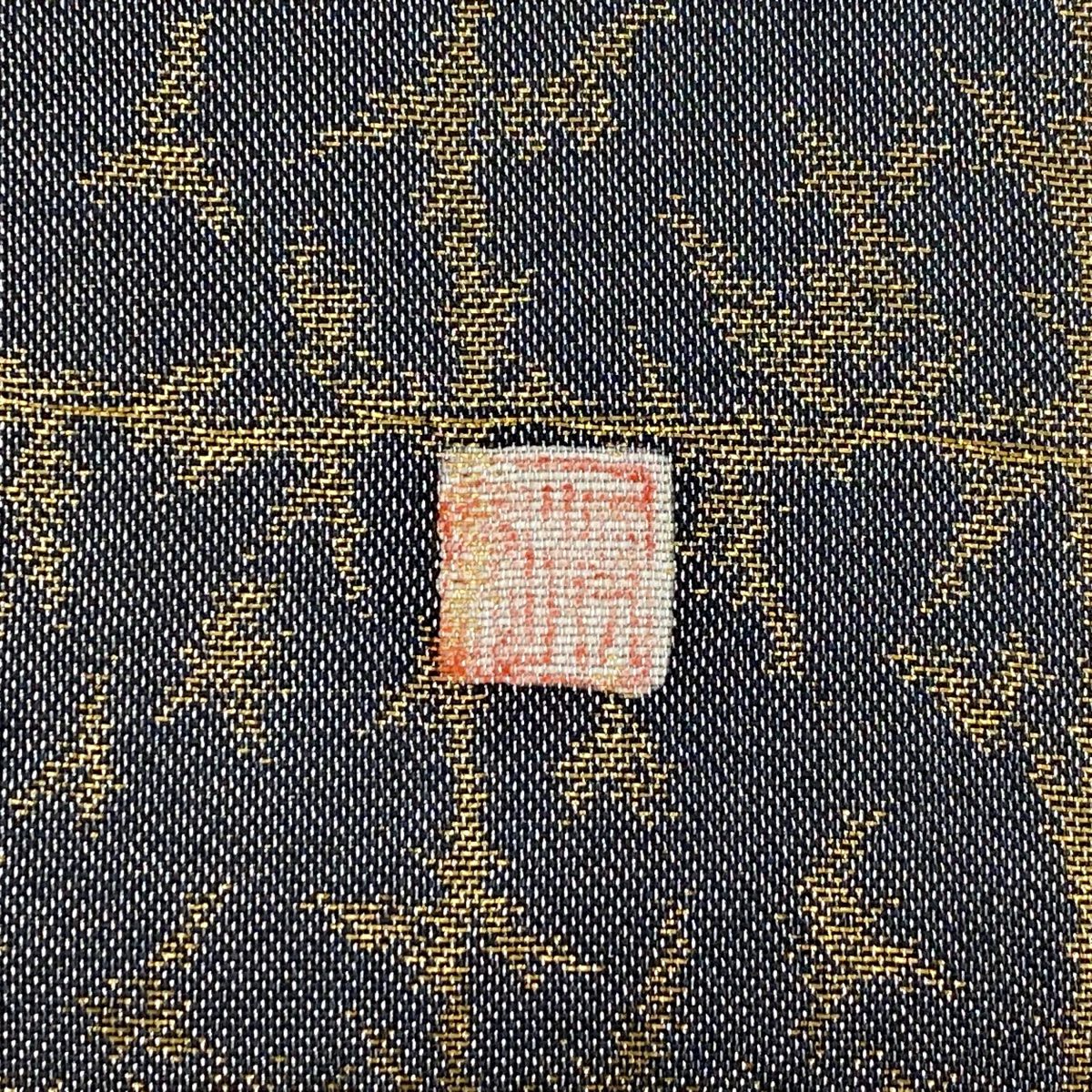 【庫存清倉】 袋帶 名品級 附落款 辻花染 銀通金金箔 深藍色 大鼓圖案 純蠶絲