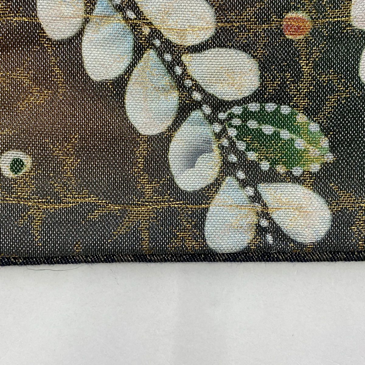 【庫存清倉】 袋帶 名品級 附落款 辻花染 銀通金金箔 深藍色 大鼓圖案 純蠶絲