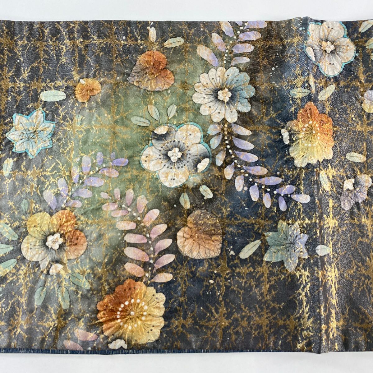 【美品】 袋帶 名品級 落款あり 辻花染 銀通し 金金箔 深藍 お太鼓柄 純蠶絲