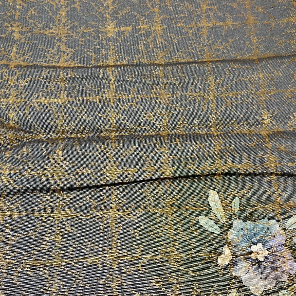 【美品】 袋帶 名品級 落款あり 辻花染 銀通し 金金箔 深藍 お太鼓柄 純蠶絲