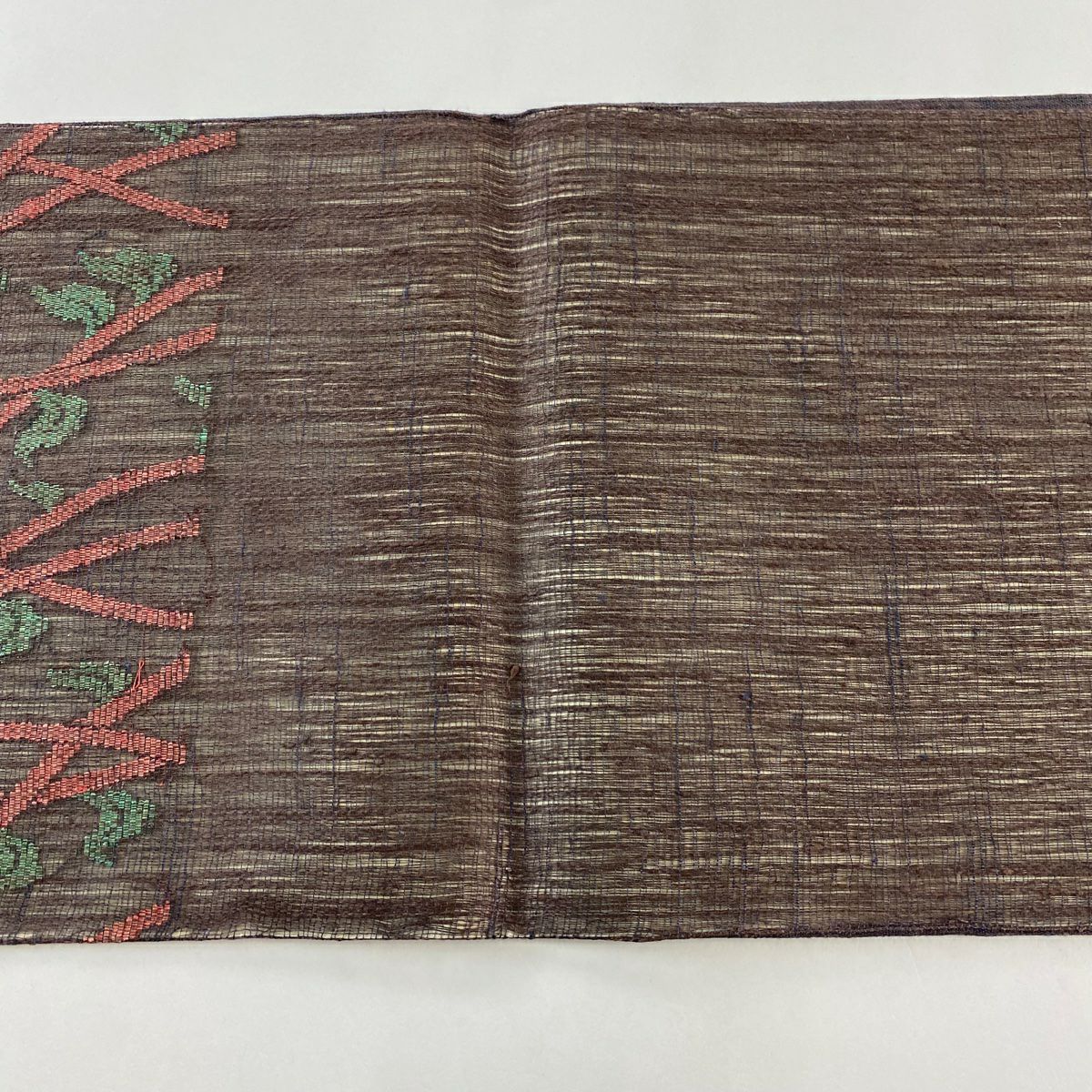 【美品】 袋帶 名品級 草花紋 葉柄 金金箔 紫 六通 純蠶絲