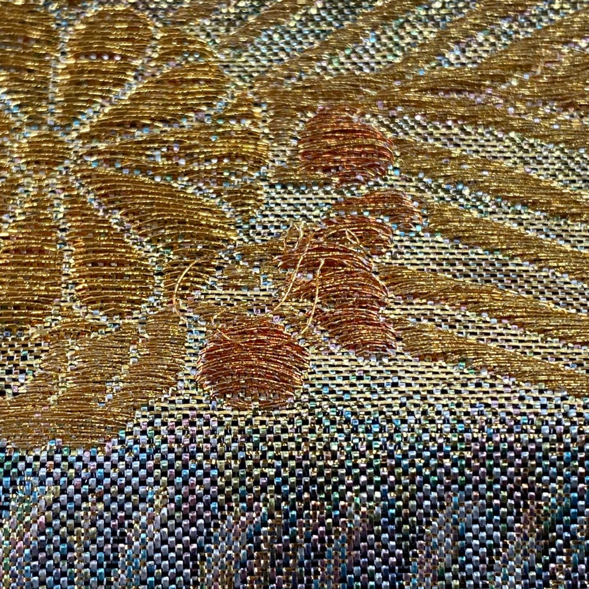 袋帶 秀品級 振袖禮服禮服用 蝶 花丸紋 金銀線 金金箔 金色 六通 純蠶絲