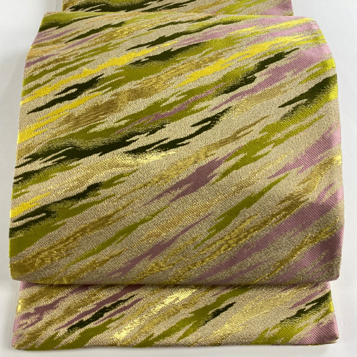 【美品】 袋帶 秀品級 幾何學 金絲 金金箔 金茶 六通 純蠶絲