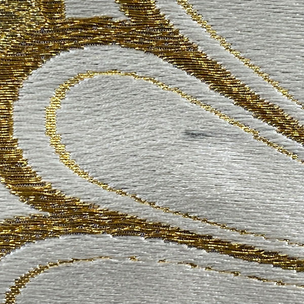 【美品】 袋帶 秀品級 菊花 金糸 金金箔 灰 深藍 六通 純蠶絲