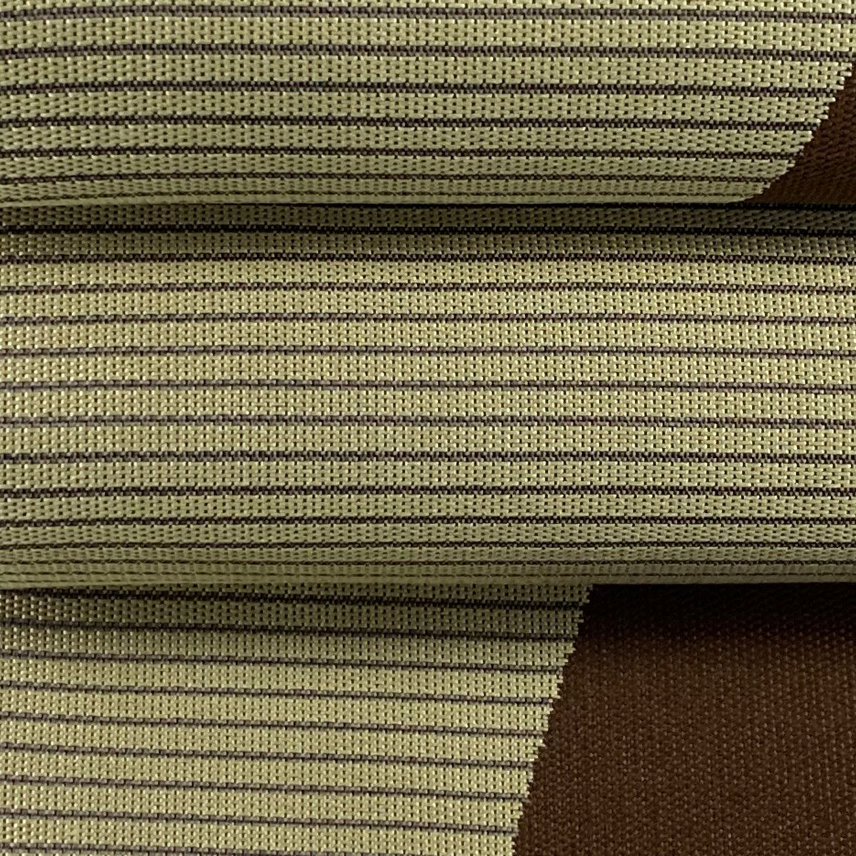 【美品】 袋帶 秀品級 幾何圖案 條紋 茶 全通 純蠶絲