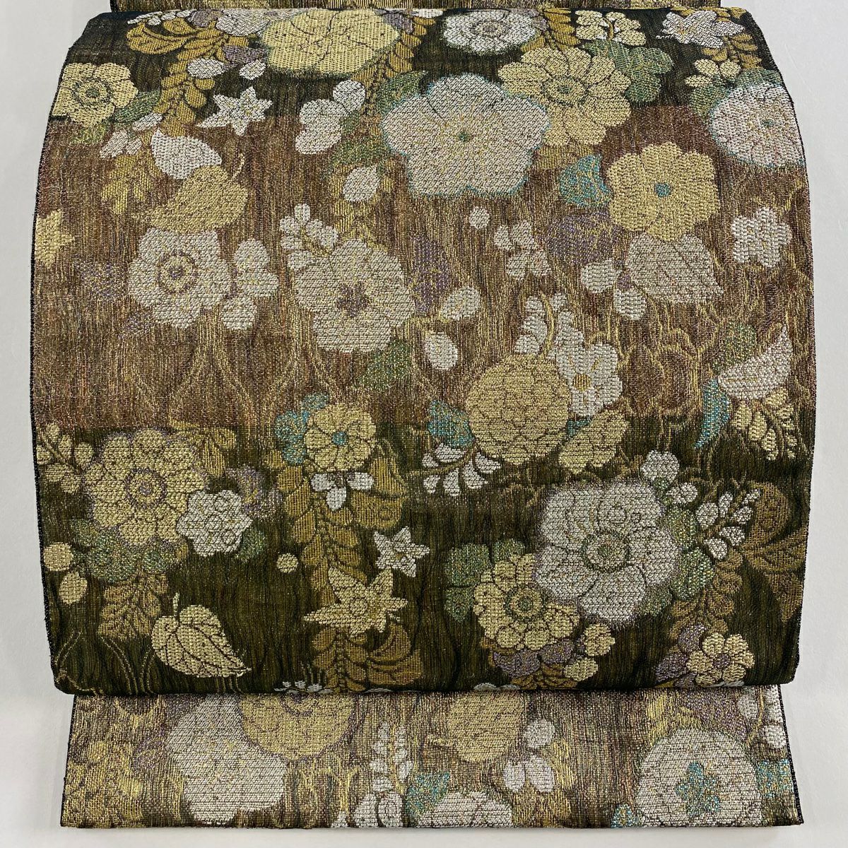 袋帶 優品級 草花紋 金絲 拉麵絲 黑灰 六通 純蠶絲