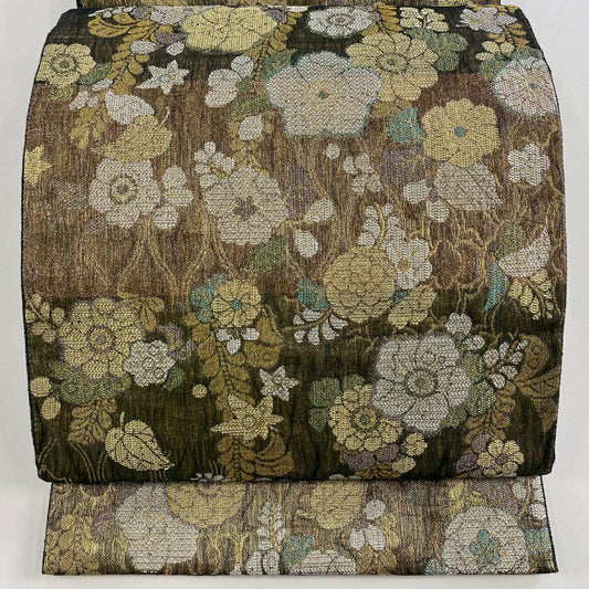 袋帶 優品級 草花紋 金絲 拉麵絲 黑灰 六通 純蠶絲