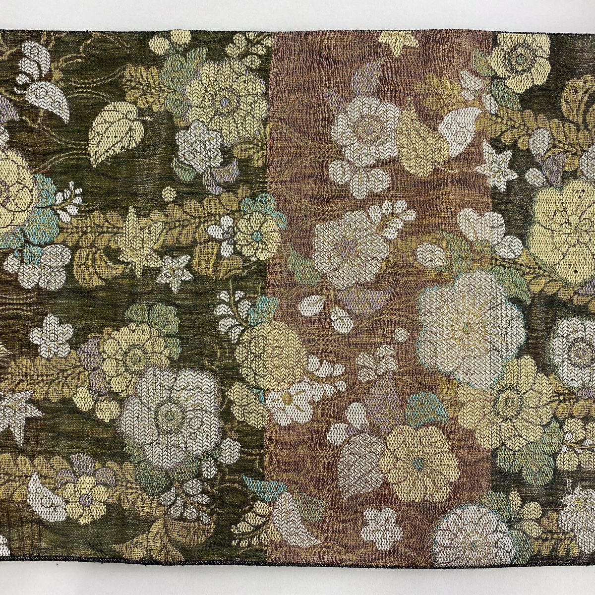 袋帶 優品級 草花紋 金絲 拉麵絲 黑灰 六通 純蠶絲