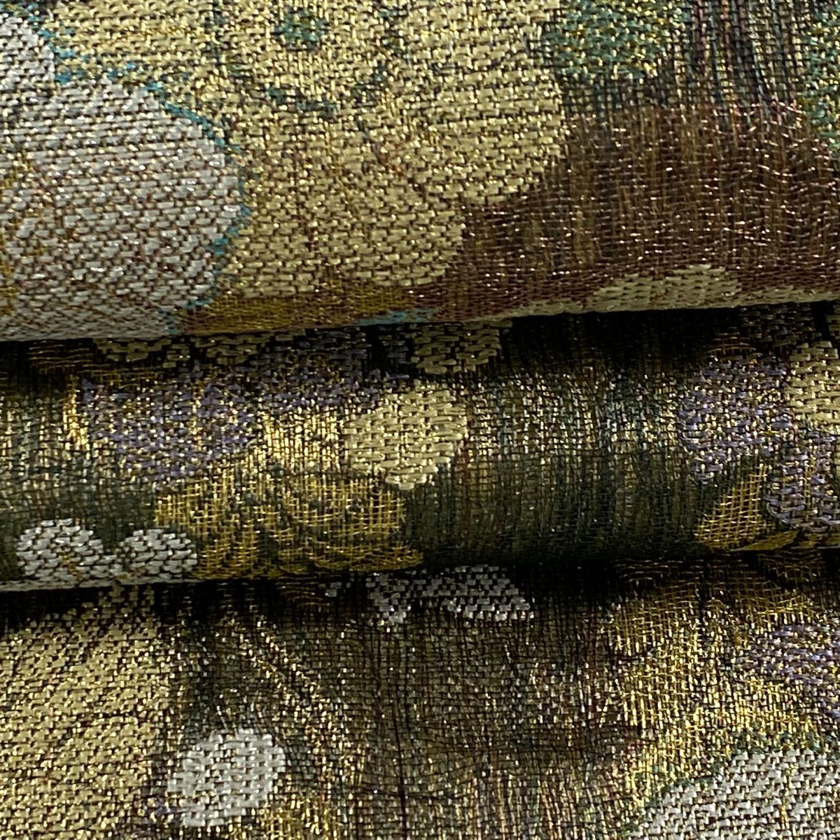 袋帶 優品級 草花紋 金絲 拉麵絲 黑灰 六通 純蠶絲
