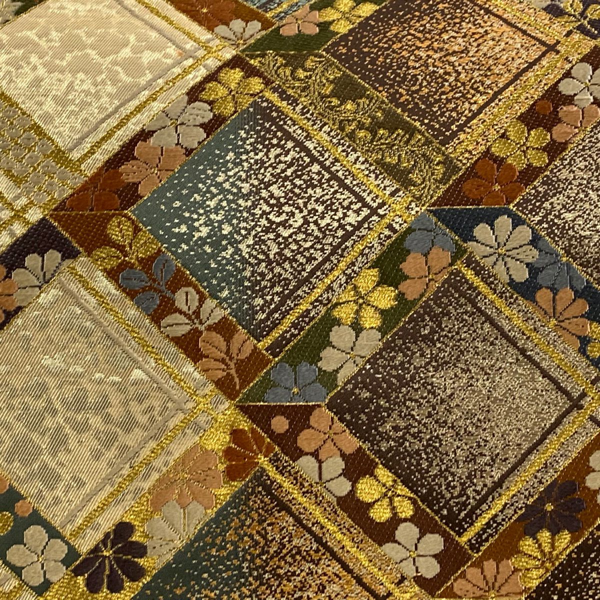 【美品】 袋帶 秀品級 菱花 金絲 金金箔 金色 六通 純蠶絲